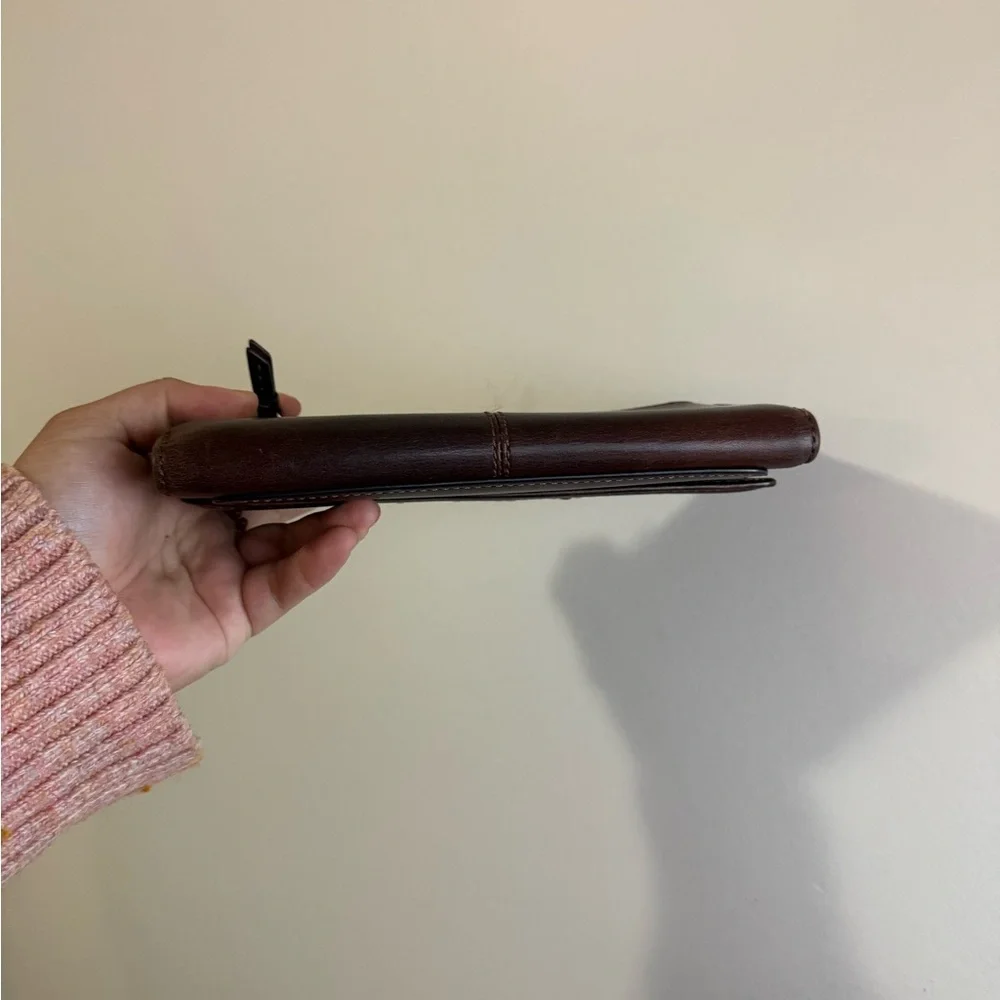 Coach Ashley Mahogany Dark Brown Leather Clutch Wallet